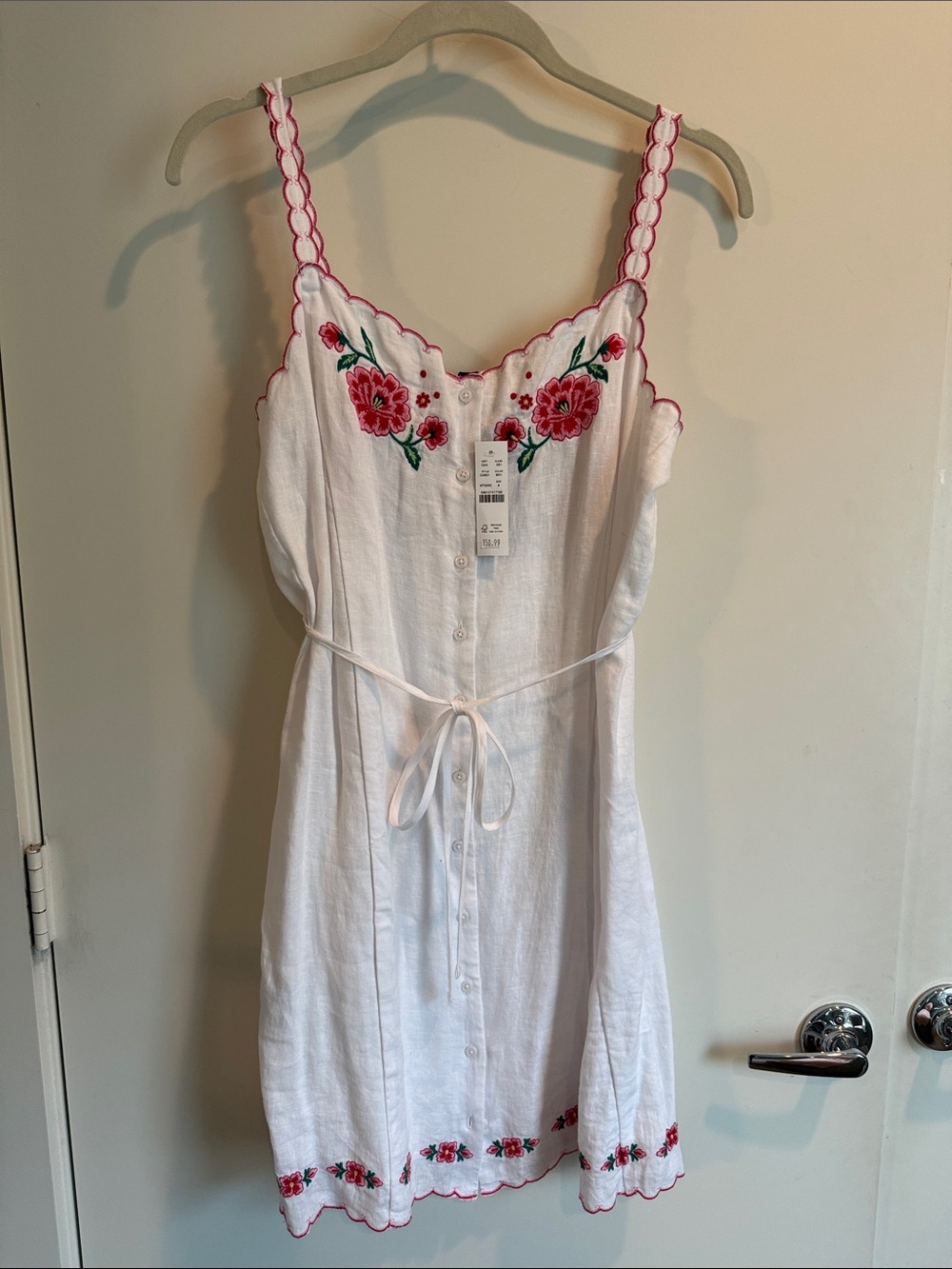 J. Crew White Mini Dress with Pink Floral Embroidery